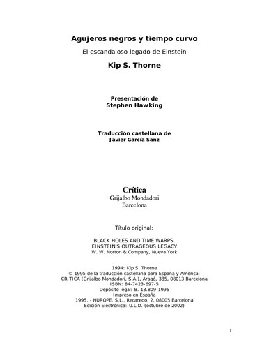 Portada de Agujeros negros y tiempo curvo